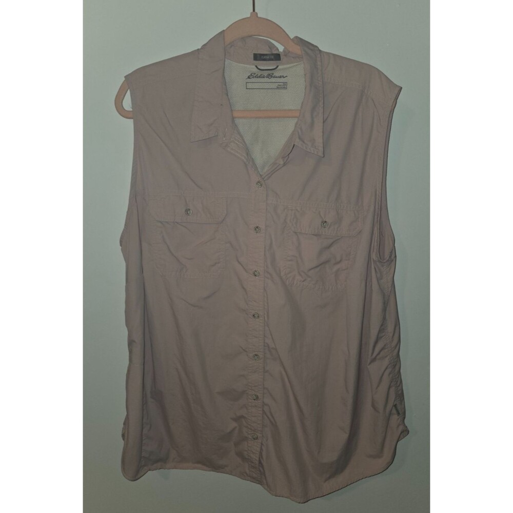 Eddie Bauer Womens Sz 2X Mauve Pink Travex Sleeveless Button Up Top Ripstop